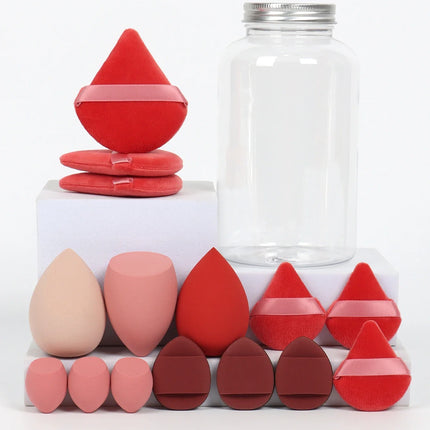 15Pcs Premium Powder Puffs with Storage Jar - Makeup Blending Sponges Set for Face Foundation & Loose Powder Kit