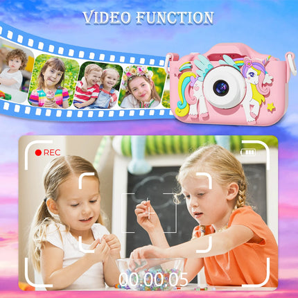 1080P Kids Camera Dual Lens Selfie Digital Camera for Children 12 Pink Styles Video Recorder Toy with Silicone Case Birthday Gif