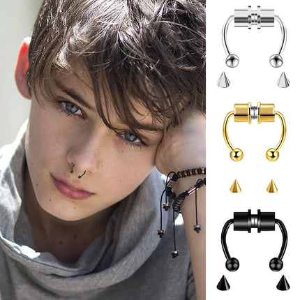Stainless Steel Fake Piercing Nose Ring Hoop Septum Non Piercing Nose Clip Rock HipHoop Magnet Fashion Punk Women Nose Hoop Ring