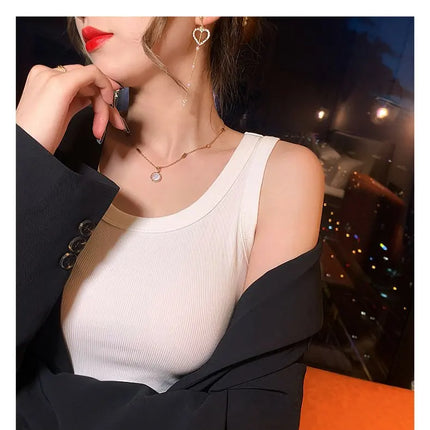 Summer 2026 Slim Fit Elastic Ribbed Cotton Knitted Vest Women's Base Layer Tank Top Anti-Light Inner Wear Straight Cut Regula...