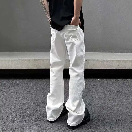 American Y2K Men's Jeans New Micro Flared Denim Pants Slim Fit Solid Color High Street Stylish Male Casual Trousers