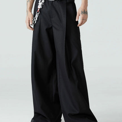 Mauroicardi Spring Autumn Long Loose Casual Baggy Flowy Soft Black Pleated Wide Leg Pants Men Luxury Designer Emo Clothing 2024