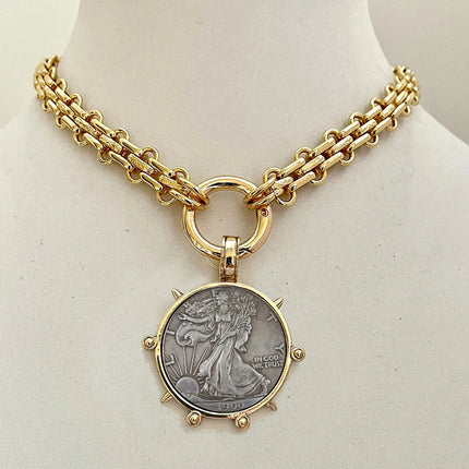 Hyperbole Gothic Cuban Chunky Necklace Women Queen Coin Holy Dollar Pendant Necklace Statement Hip hop Jewelry