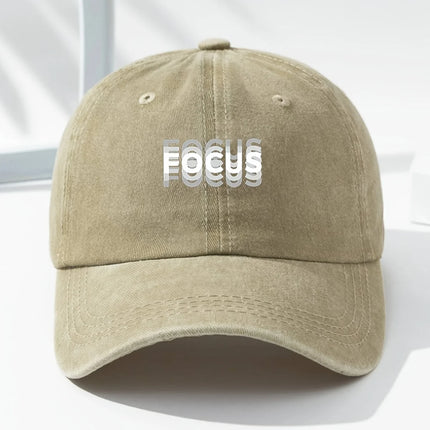 Classic unisex baseball cap with "FOCUS" print adjustable for daily leisure, outdoor sports, and travel