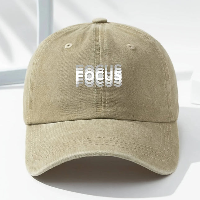 Classic unisex baseball cap with "FOCUS" print adjustable for daily leisure, outdoor sports, and travel