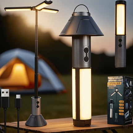 Multi-functional Camping Light 2 in 1 Rechargeable Telescopic Camping Lantern Flashlight with Hook Outdoor Emergency Work Light