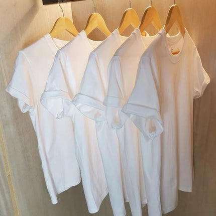 2PCS 100% Cotton Solid T-Shirts Men's and Women's Short Sleeve White Tees Casual Breathable Loose Round Neck T-shirt Couple Tops