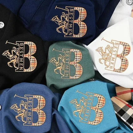 Luxury brand short sleeve men's polo shirt summer high-end fashion plaid embroidery lapel casual T-shirt breathable cotton top