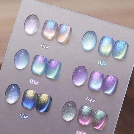 6PCS 2026 New Trendy Nail Art Fashion Phototherapy Iceland Aurora Blue-Green-Purple Cat Eye Gel Magnetic Powder Gold Nail Polish