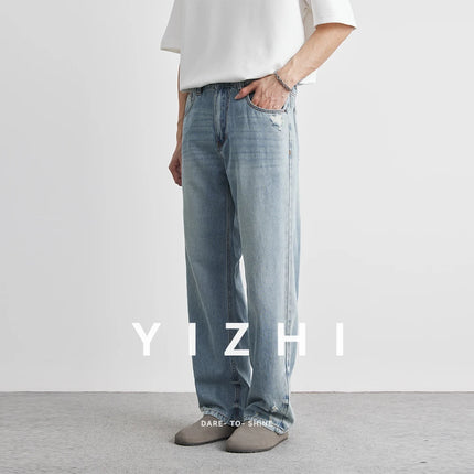 Men's Washed Light Jeans 2025 Summer New Style Ripped Loose Straight Trousers Thin Fashion Casual Jeans Trousers 28-36
