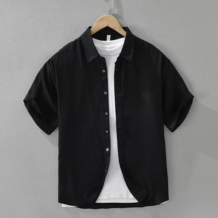 8173 100% Linen Good Quality Solid Color Simple Basic Shirt for Men Summer Fashion Black White Smart Casual Slim Fit Daily Tops