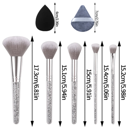 New 5pcs diamond-handled makeup brush, soft bristle blush and eyeshadow contouring brush + 4PCS makeup sponge powder puff