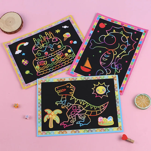 1-20pcsKids Cartoon Scratch Art Paper Set Magic Rainbow Scratch Painting Educational DIY Art Craft Toy for Toddlers & Boys Girls