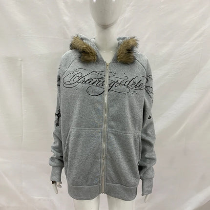 European and American High Street Loose Letter Printed Zipper Hoodie Hoodie