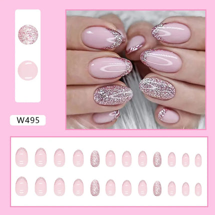 Fresh Flower 24 Pcs Press on Nails Pink Nail polish Glossy Artificial Finger Manicure Reusable False Nails for Women