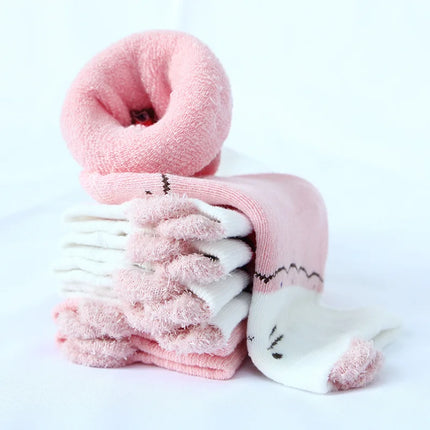 Cute Cartoon Baby Socks Winter Thicken Warm Terry Sock for Newborn Korean Kawaii Infant Toddler Girls Boys Middle Tube Socks