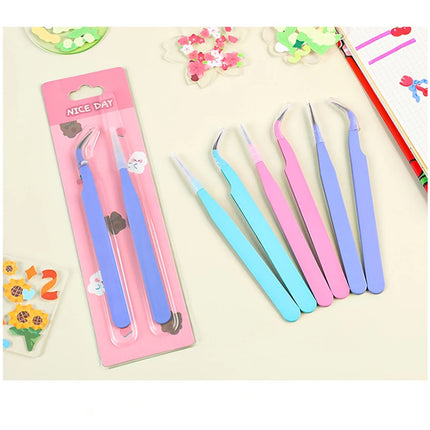 1/2PC Stainless Steel Straight Curved Colored Tweezer for Nail Art Sticker Rhinestone Picking Tool Makeup False Eyelash DIY Tool