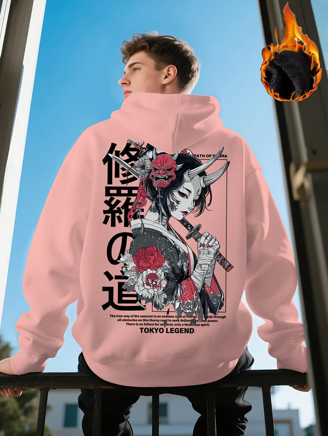 New "Samurai Street Cherry Blossom" Adult Men's and Women's Hooded Sweatshirt - Autumn/Winter Casual Daily Outdoor Sport Shirt