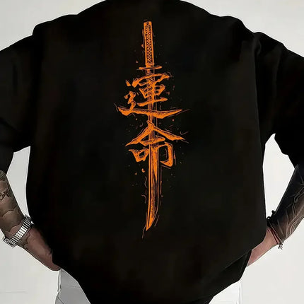 A men's short sleeved T-shirt made of pure cotton with a Japanese samurai sword pattern printed on it, regular style, fashionabl
