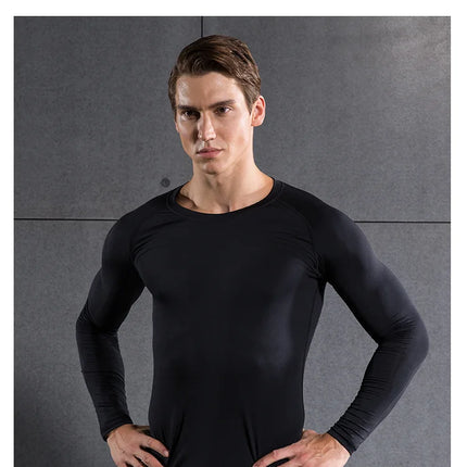 Compression Shirt Men Solid Dry Fit Long Sleeve Sportswear For Male Gym Clothing Running Fitness Tee Training Workout Muscle Top