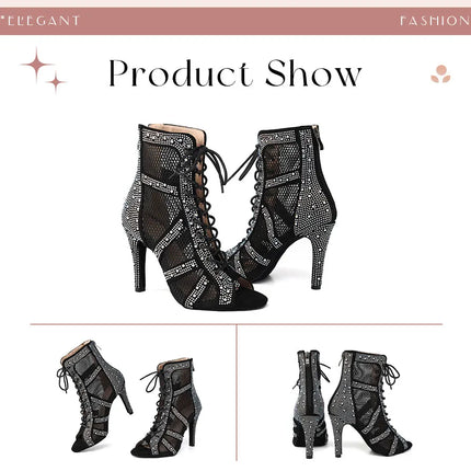 SWDZM Women Dance Boots Shiny Latin Jazz Dance Shoes Full Rhinestone Dancing Boots Customizable Heels Women Ladies Dancing Shoes