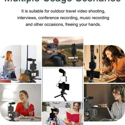 Tripod Phone Holder Smartphone Vlogging Kit With Mini Microphone LED Fill Light Starter For TikTok Live Stream Video YouTube