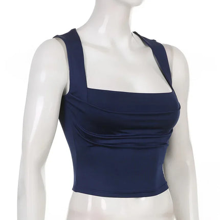 Folds Tanks for Women Solid Elegant Slim Sexy Harajuku Minimalist High Street Y2k Clothes Crop Tops Design