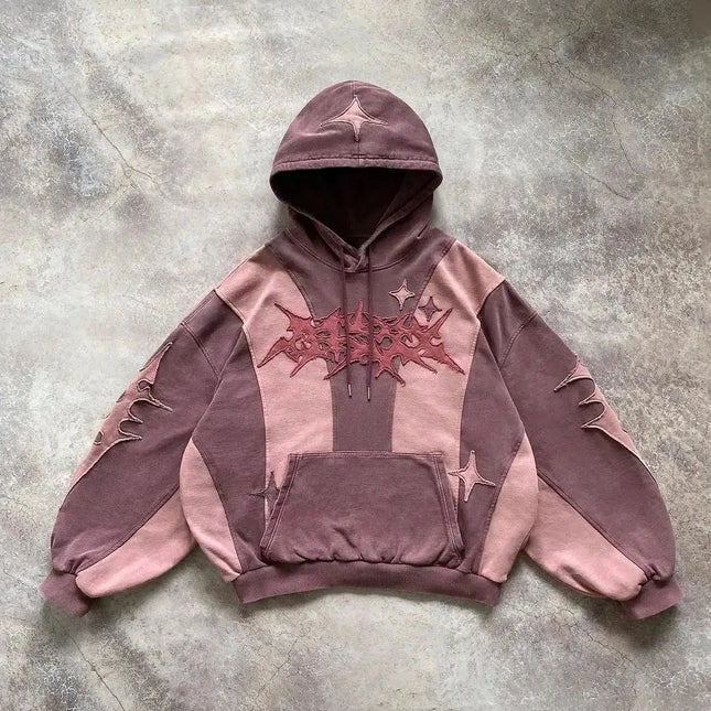 New Unisex Oversized Hoodie Stylish Streetwear Style English Embroidered Patchwork Loose Fit Hooded Sweatshirt
