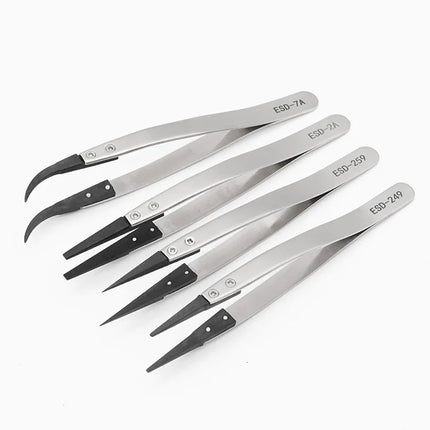 1 Piece Anti-Static ESD Tweezers Replaceable Tweezers Tips Stainless Steel Body Carbon Fiber Conductive Plastic Tweezers