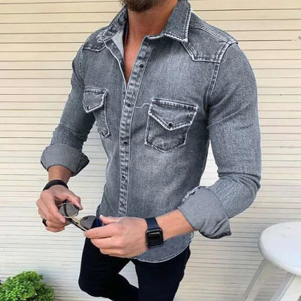 Korean Version Slim Fit Casual Cotton Blend Long Sleeved Washed Old Denim Shirt 2025 New Men's Denim Shirt Fashionable Jacket