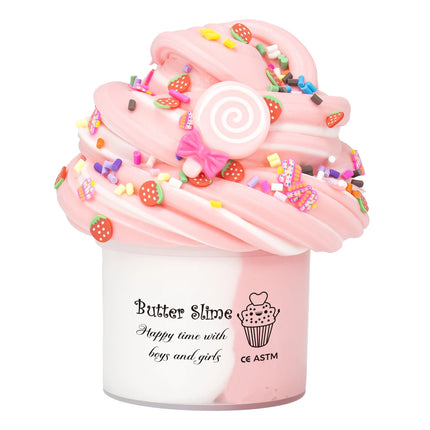 70ml DIY Fluffy Bicolor Slime Butter Slime Kit with Lollipop & Ice Cream Charms - Fun Christmas Gift Party Favor for Boys Girls