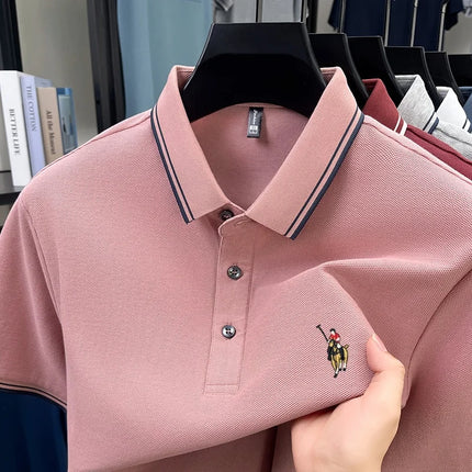100% pure cotton luxury custom T-shirt, new summer men's short-sleeve business casual polo shirt, exquisite brand embroidered top