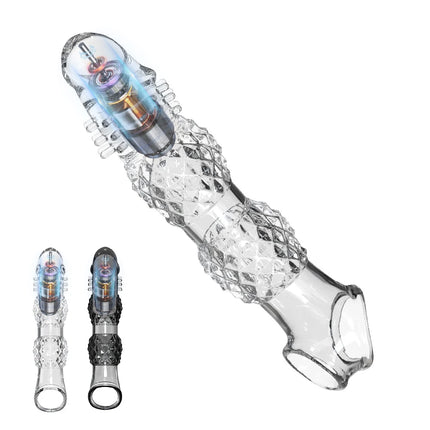 Penis Sleeve Delayed Ejaculation Condom Male Enlargement Delay Vibrating Cock Ring Clits Massager Vibrating Penis Cover Sex Toy