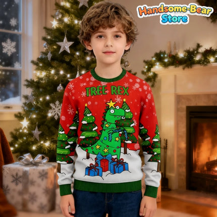 Funny Tree Rex Christmas Ugly Sweatshirt New Fashion Cartoon Dinosaur Graphic Hoodies for Girls Clothes Xmas Boys Gift Kids Tops
