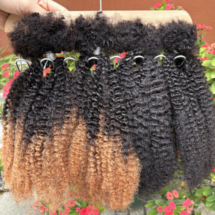 Ombre 4C Afro Kinky Curly Human Hair Bulk Extensions No Weft 30g/Bundle for Permanent Micro Locs/Twists/Braids/Repair Locsd