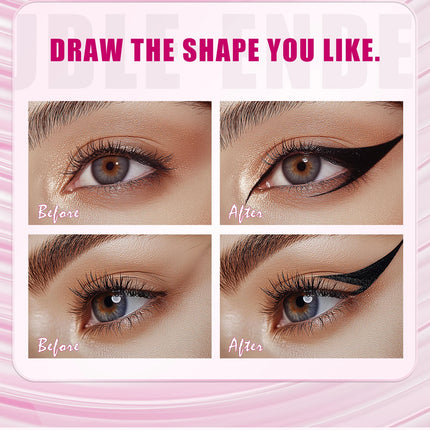 QIC Dual Tip Eyeliner Stamp Pen - Waterproof, Quick-Dry, Long-Lasting & Smudge-Proof for Beginners, Natural Look with Black