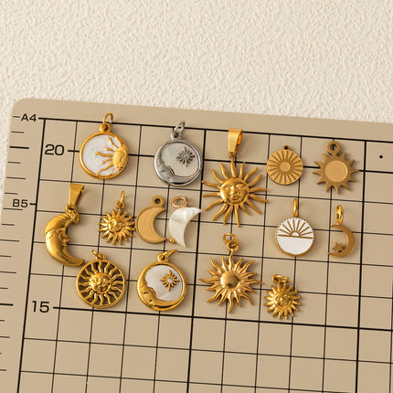 1Pc Stainless Steel Star Sun Moon Series DIY Pendant, Plated with 18K Gold for Color Preserving, Women's Jewelry Gift