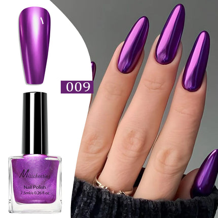 12 Colors Mirror Effect Nail Polish - Metal Chrome No UV Lamp Needed, Quick Dry Long Lasting Nail Lacquer, Professional Salon