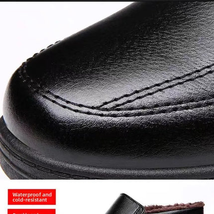 Men's Winter Thickened High-Top Cotton Shoes Warm Fleece Lined Leather Boots Anti-Slip Comfortable for Elderly And Dad