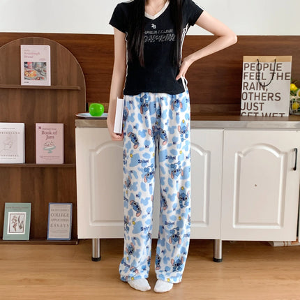 New Cartoon Stitch Flannel Pajamas Autumn Winter Thickened And Velvet Warm Blue Pajamas Home Clothes Christmas Gifts