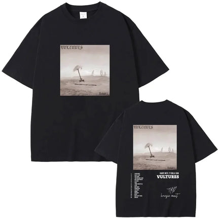 Rapper Kanye West New Music Album Vultures Graphic T-Shirts Men Women Hip Hop Street Fashion Oversized Tees Pure Cotton Tops