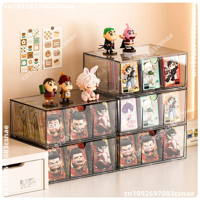 Transparent Stackable Trading Card Storage Box Drawer Type Large Capacity Collectible Card Display Organizer Adult Collectors