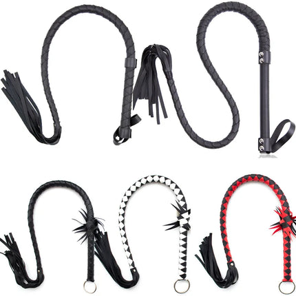 Black Leather Snake Whip BDSM Bondage Spanking Paddle Fetish Roleplay Slave Punishment Adult Sex Toys for Women Men Couples Bed