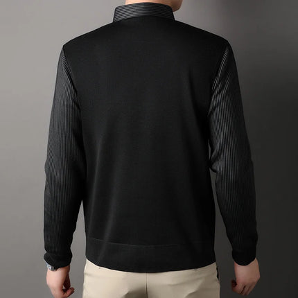 Autumn and Winter New Collection with Fleece Fake Two Piece Long Sleeved Polo Shirt for Men Fashionable and Casual Versatile Top