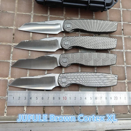 Brown Cortex XL Front Flipper JUFULE Titanium Ceramic Bearings 154CM Steel Pocket EDC Tool Camping Hunting Outdoor Folding Knife