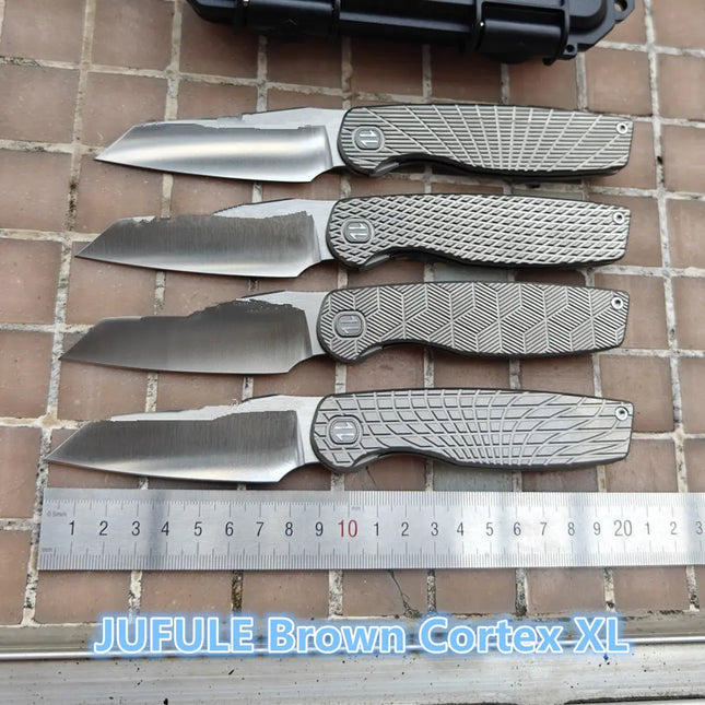 Brown Cortex XL Front Flipper JUFULE Titanium Ceramic Bearings 154CM Steel Pocket EDC Tool Camping Hunting Outdoor Folding Knife