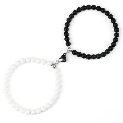 2Pcs/Set Sliver Black Color Magnet Pendant Bracelets 6MM 8MM White Porcelain Black Line Beads Couple Bracelet Jewelry Gift New