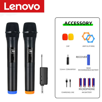 Lenovo Wireless Microphone 2.4G UHF Fixed Frequency 2 Channels Handheld Micphone For Live Party Karaoke Professional Meeting