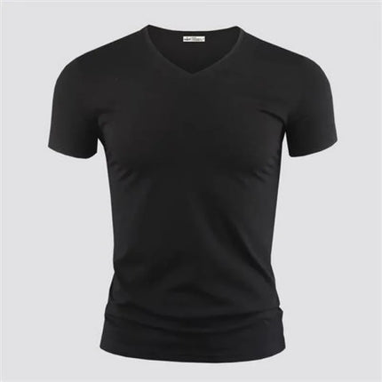 2026 Men's T Shirt Pure Color V Collar Short Sleeved Tops Tees Men T-Shirt Black Tights Man T-Shirts Fitness For Male Clothes