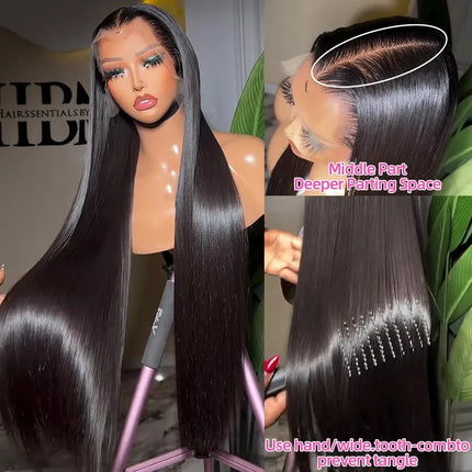 13x6 Lace Front Wigs Human Hair Pre Plucked Straight Human Hair Wig 200% Density HD Lace Frontal Wigs for Women Natural Black